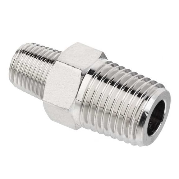 Reducing Hex Nipple Brass Brass Class 1000 Pipe Fittings, 3/8 in Male NPTF X 1/4 in Male NPTF