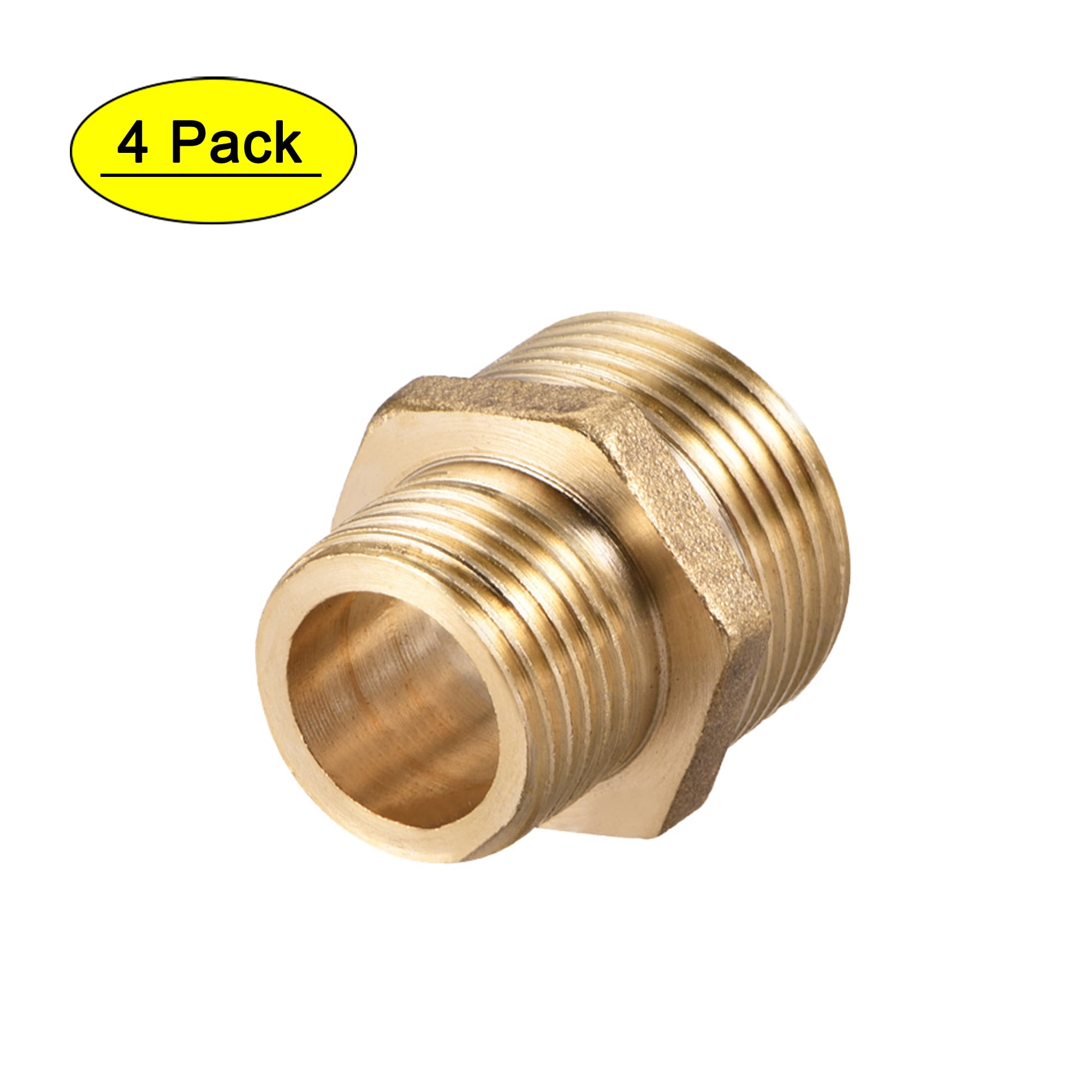 4-Pack Brass Reducing Hex Nipple Pipe Fitting, 1/2" X 1/4" NPT Male Adapter For Air, Gas, Propane Systems