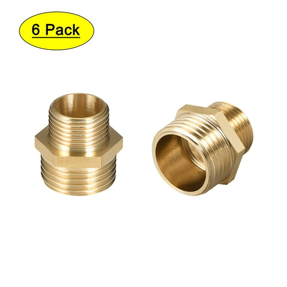 Pipe Fitting Reducing Hex Nipple 3/8" x 1/2" G Male Pipe Brass Fitting 6pcs