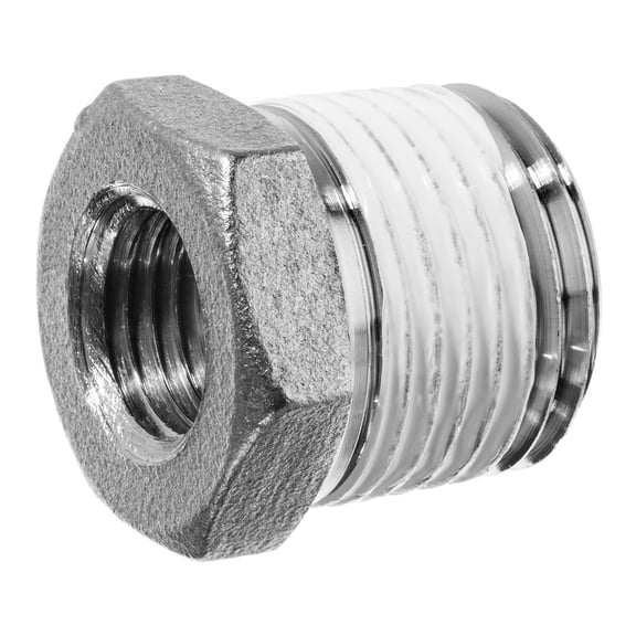Pipe Fitting w/ Thread Sealant - 304 Stainless Steel - Class 150 - Reducing Hex Bushing - 1/2" NPT Male x 1/4" NPT Female