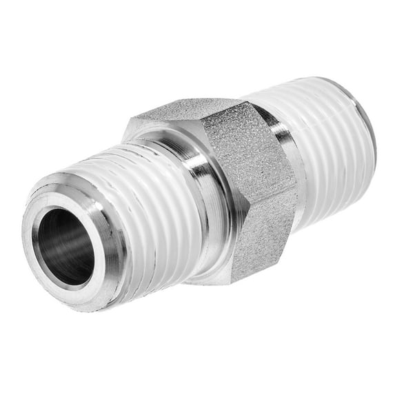 Pipe Fitting w/ Thread Sealant - 316 Stainless Steel - Instrumentation - Hex Nipple - 3/8" NPT Male - 1-7/16" Long