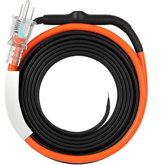Pipe Heating Cable 15FT, 5W/FT Freeze Protection, Water Pipe Heat Tape with Thermostat for PVC, Metal & Plastic Pipes - Self-Regulating Winter Warm Cable