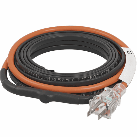 Pipe Heating Cable 18ft, 5W/ft Freeze Protection - Self-Regulating Heat Tape for PVC, Metal & Plastic Pipes, 120V Thermostat Cable