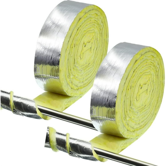Pipe Insulation Wrap 1 Roll Foil Backed Fiberglass Wrap Pipe Insulation Foam Wrap Tape for Home Cold Hot Water Pipe Insulation Wrap for Outdoor Indoor Pipe in Winter Freezing Weather,32.8 ft x 3 in