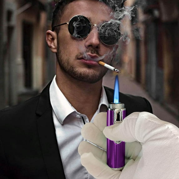 Pipe Lighter Mini Windproof Butane Lighter, 1 Pack Rechargeable Continuous Flame Mode Perfect for Backpack & Survival Kit Camping Kitchen Emergency Fire Starter