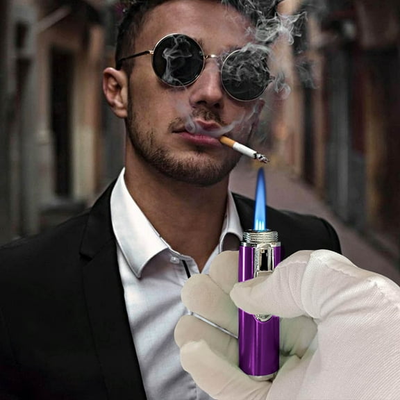 Pipe Lighter Mini Windproof Butane Lighter, 1 Pack Rechargeable Continuous Flame Mode Perfect for Backpack & Survival Kit Camping Kitchen Emergency Fire Starter