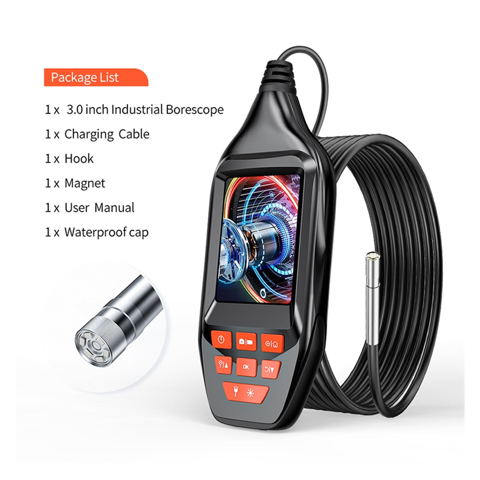 Pipe Sewer Inspection Camera 1080P HD Borescope 3" LCD Screen Endoscope Camera With 6 LED For Car Inspection With 15M ,Various Applicable