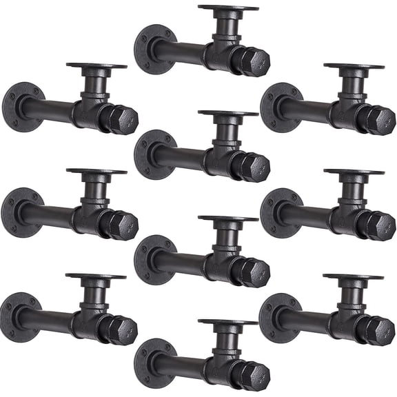 Pipe Shelf Brackets 6.7 Inch10 Packs Industrial Iron Diy L Bracket For 6"-12" Inch Wood Floating Vintage Look Rustic Home Decor  Included Accessories