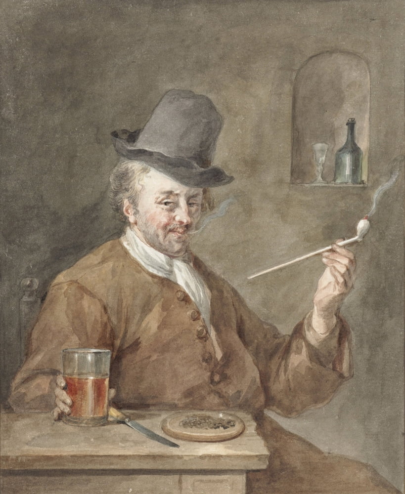 Pipe Smoking Man At A Table With A Plate Canvas Art - (24 x 36)