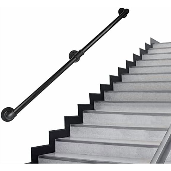 Pipe Stair Handrail, 2 Ft Metal Staircase Handrail, Black Galvanized Industrial Iron Hand Rail for Indoor & Outdoor Wall Mount Support, Wall Hand Railing,Safety Handle, Steps Baluster(HR01-1)