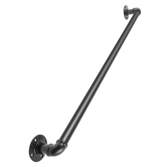 Pipe Stair Handrail 2FT, Industrial Handrail for Indoor/Outdoor Steps, 440LBS Capacity Carbon Steel Railing with Wall Mount, Round Corner Railing for Home & Loft