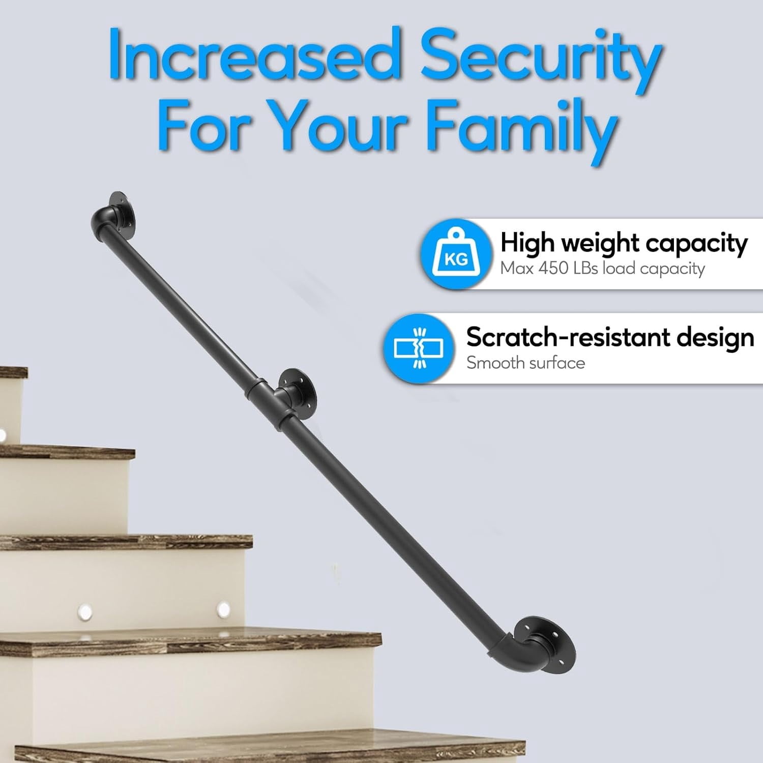 Pipe Stair Handrail, 6 Ft Metal Staircase Handrail, Black Galvanized ...