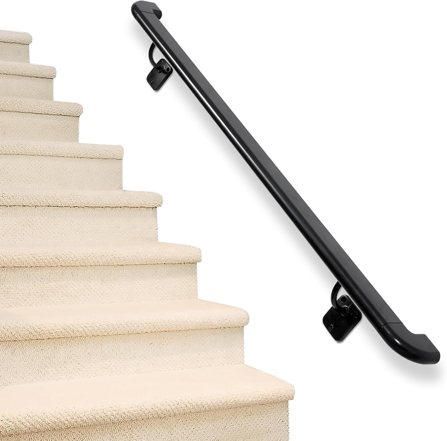 Pipe Stair Handrail Black Hand Rail for Indoor & Outdoor Steps Metal ...