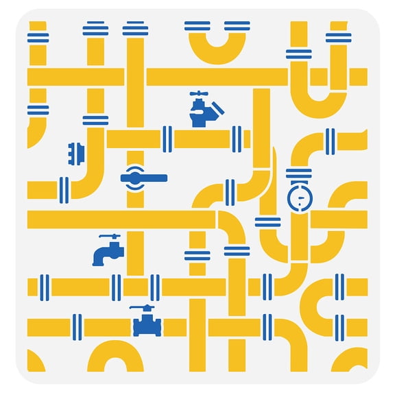 Pipe Stencil 11.8x11.8inch Reusable Plumbing Pattern Painting Template Craft Water Pipe Decoration Stencil Painting on Wall Wood Tile Fabric
