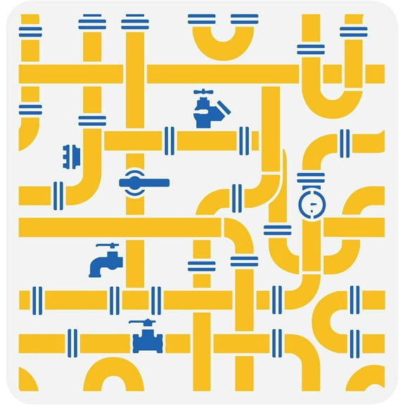 Pipe Stencil 11.8x11.8inch Reusable Plumbing Pattern Painting Template DIY Craft Water Pipe Decoration Stencil for Painting on Wall Wood Tile Fabric and Furniture for DIY