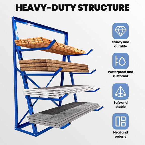 Pipe Storage Rack,1500 lbs Load Lumber Storage Rack,4-Tier Adjustable Metal Storage Shelf,Alloy Steel Rust-Proof For Workshop Garage Construction Warehouse