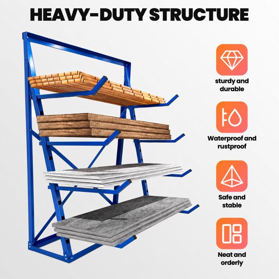 Pipe Storage Rack, 4 Tier Cantilever Rack with 8 Adjustable Arms & 1000 LBS Load, Alloy Steel Arm Utility Rack for Warehouse Logistics Building Material Market