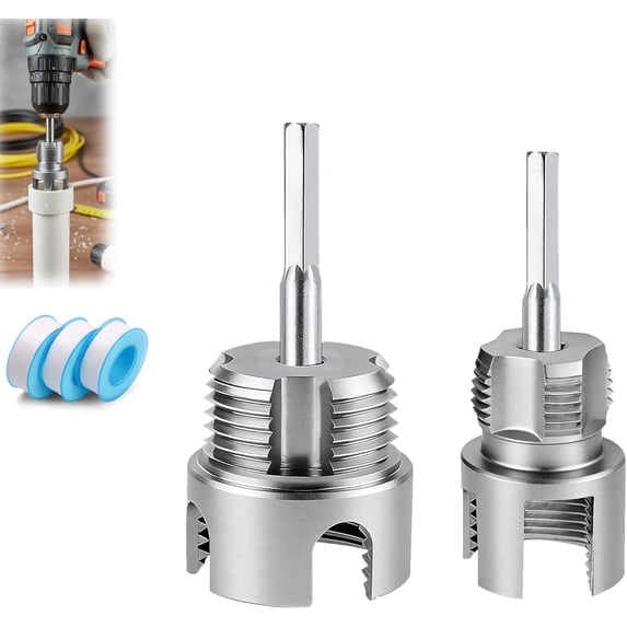 Pipe Tapping and Threading Tool, 1/2" 3/4" 1" Integrated Internal & External Pvc Pipe Thread Cutting Tool for Electric Drill, Dual-Function Thread Cutter for Plastic Pipes (1/2"+1")