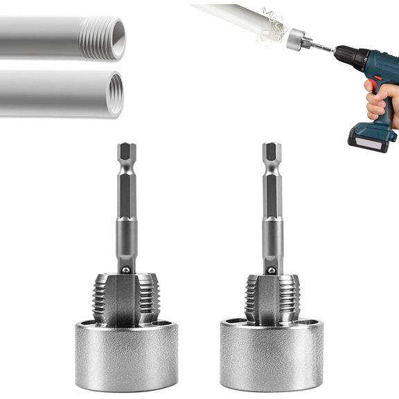 Pipe Tapping And Threading Tool,2 PVC Pipe Threader Kit for 1/2",3/4"PVC/Plastic Pipes,Internal and External Threading,Compatible with Electric Drill for PVC,PPR,MPP Pipe Thread Tool