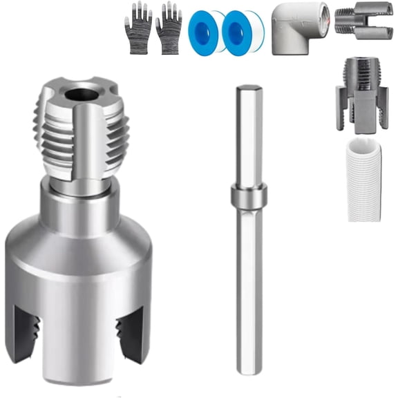 Pipe Tapping and Threading Tool, 2026 New 1/2'' and 3/4'' Plastic Water Pipe Internal and External Integrated Threader, Thread Repair Tool, For Plumbing & Conduit Rep (1/2")