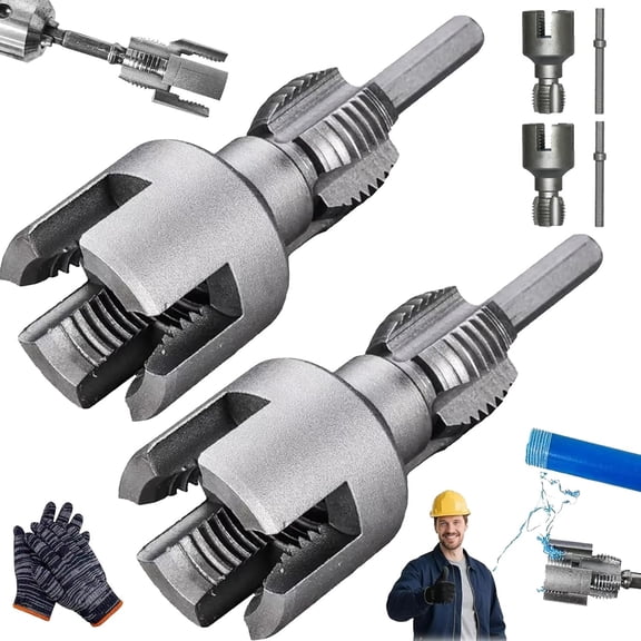 Pipe Tapping and Threading Tool, 2026 New Upgrade Pipe Threading Tool, Integrated Internal & External Pipe Threading Tool, 1/2 Inch 3/4 Inch PVC Thread Maker Tool for Electric Drill (1/2"+1")