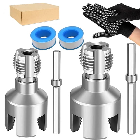 Pipe Tapping and Threading Tool, 4-in-1 Water Pipe Wrench, Integrated Internal & External Pipe Threading Tool for 1/2'' & 3/4'' Pipes, Electric Drill Compatible PVC Threader(1/2''+3/4'')