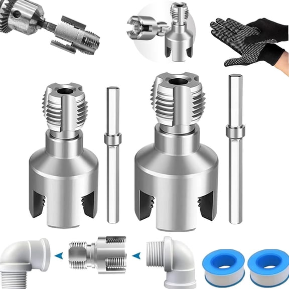 Pipe Tapping and Threading Tool,Dual-Function Integrated Internal & External Pipe Threading Tool,1/2 Inch 3/4 Inch PVC Thread Maker Tool for Electric Drill,Easy to Use & Highly Efficient