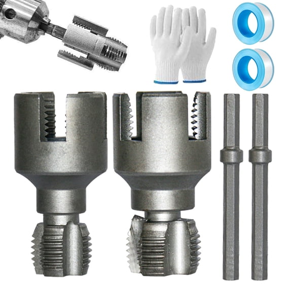 Pipe Tapping and Threading Tool | Dual-Specification Compatible,4 in 1 Water Internal & External Pvc Pipe Threader Tool,For 1/2'' & 3/4'' Pipes,Pvc Plastic Pipes Repairs,Electric Drill(1/2" + 3/4")