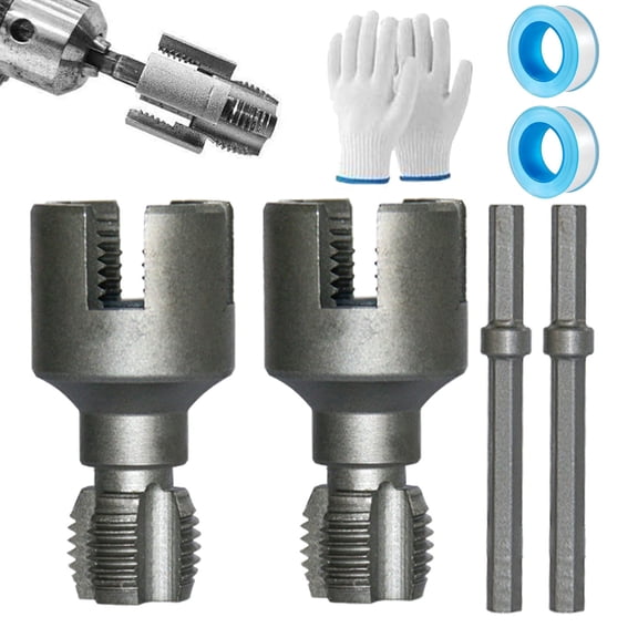Pipe Tapping and Threading Tool | Dual-Specification Compatible,4 in 1 Water Internal & External Pvc Pipe Threader Tool,For 1/2'' & 3/4'' Pipes,Pvc Plastic Pipes Repairs,Electric Drill(2Sets/3/4")