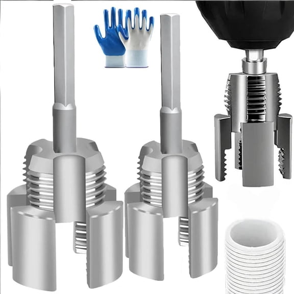 Pipe Tapping and Threading Tool Dual-Specification Compatible, PVC Pipe Threader Set 1/2 3/4 1 NPT, Integrated Internal & External Pipethreading Tool for Water Pipes Installation, Repair (1/2"+3/4")