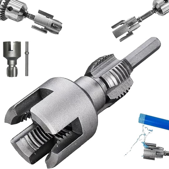 Pipe Tapping and Threading Tool - Internal/External Thread Cutter with 1/2" & 3/4" Dies,Electric Drill Compatible PVC Pipe Threader,High-Hardness Alloy Steel for Durable,Leak-Proof