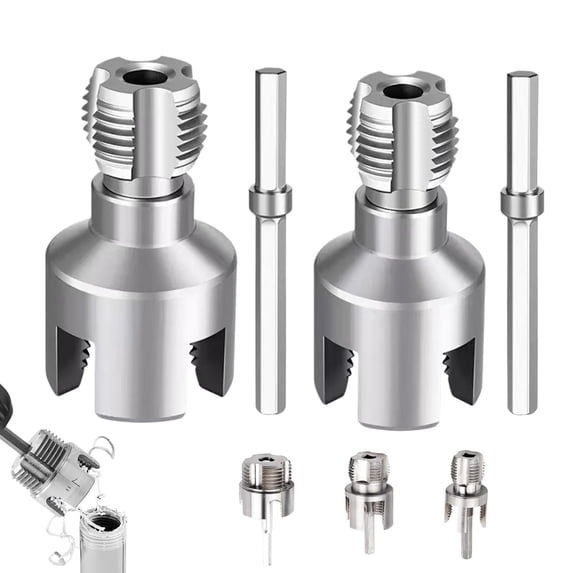 Pipe Thread Cutting Tool, 1/2'' 3/4'' Dies, Faucet Wrench, PVC Pipe Threader, Electric Drill Compatible Pipe Threader Kit for Home Repair, 2Pcs