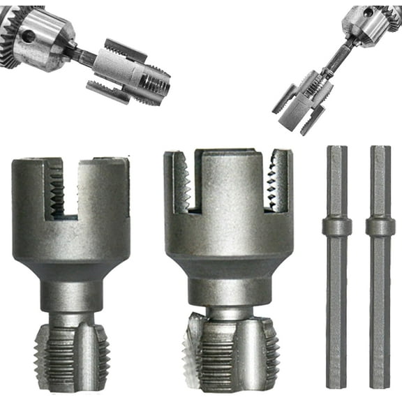 Pipe Thread Cutting Tool, Electric Drill Compatible Pvc Pipe Threader Kit, Thread Trimming and Angle Bolt Repair Tool, Garden Hose Thread Die, 1/2", 3/4" (A+B)