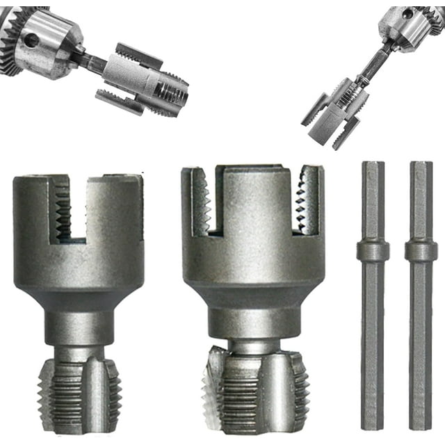 Pipe Thread Cutting Tool, Electric Drill Compatible Pvc Pipe Threader Kit, Thread Trimming and Angle Bolt Repair Tool, Garden Hose Thread Die, 1/2", 3/4" (A+B)