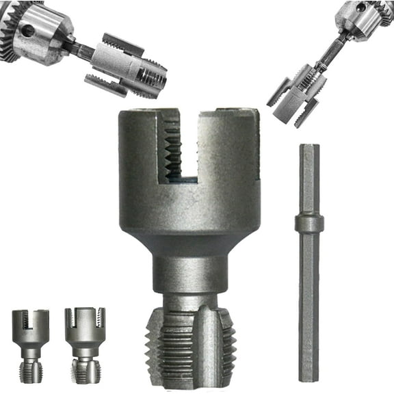 Pipe Thread Cutting Tool, Electric Drill Compatible Pvc Pipe Threader Kit, Thread Trimming and Angle Bolt Repair Tool, Garden Hose Thread Die, 1/2", 3/4" (A)