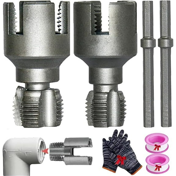 Pipe Thread Cutting Tool, Integrated Internal & External Pipe Threading Tool, Electric Drill Compatible Pvc Pipe Threader Kit, 1/2" (DN15) or 3/4" (DN20) Sizes, for Water Pipes (1/2"+3/4")