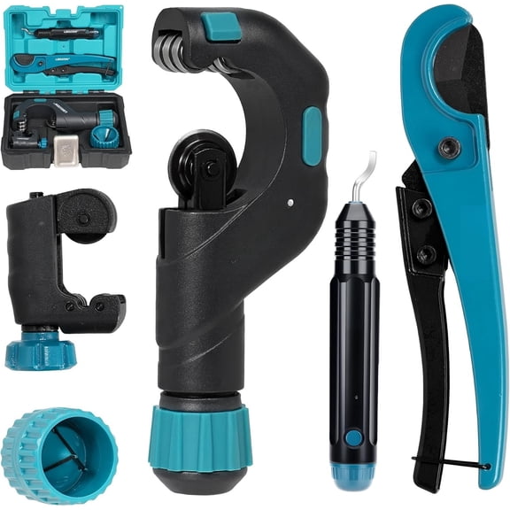 Pipe Tool 1/8"- 2", Heavy-Duty Copper Tube Cutters, PEX Pipe , Deburring Tool & Pipe Reamer, 5 count Tube Set for Copper, , PEX, PVC, with Blow Molded Case