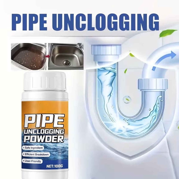Pipe Unclogging Powder, Drain Cleaner Powder, Clog Remover, Fast Acting Mild Non-Corrosive Formula, Compact Leak-Proof Powder for Sink Bathtub Toilet Floor Drain Household Pipe Blockage Removal
