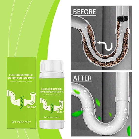 Pipe Unclogging Powder, Fast Acting Drain Cleaner for Sinks, Powerful Kitchen Sink Clog Remover, Effective Toilet Unblocker, Dissolves Hair and Grease for Bathroom Drains, Easy Household Maintenance
