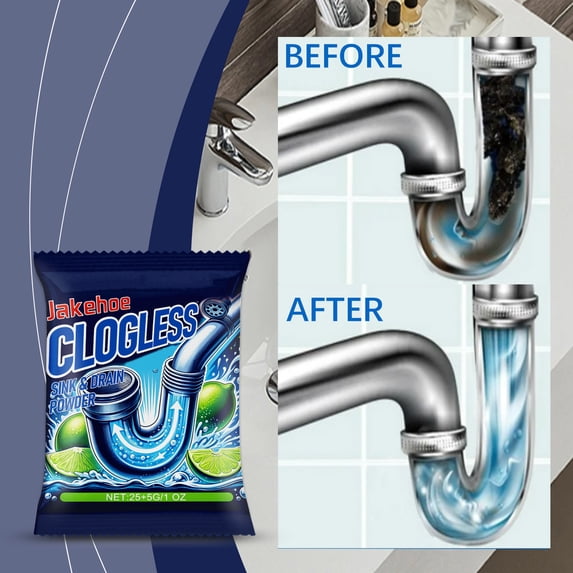 Pipe Unclogging Powder for Kitchen Bathroom Drains, Fast-Dissolving Formula Breaks Down Hair Grease Clogs in Minutes, Powerful Drain Opener Without Pipe Damage