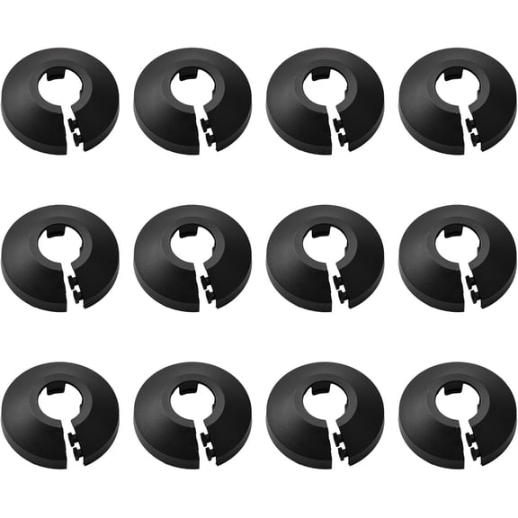 Pipe Wall Covers, 12Pcs Plastic Round Escutcheon Plates Self-Adhesive Pipe Plate Covers Decorative Shower Pipe Covers, Inner Diameter 16.7mm/0.66inch (Black)