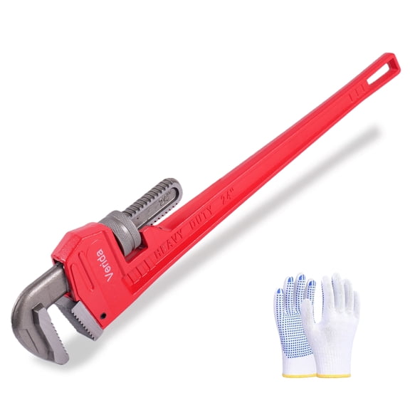 Pipe Wrench 24 Inch - Heavy Duty Plumbers Tool for Plumbing & Fire Protection Pipes, Chrome Vanadium Steel, Hardness 62HRC, Red