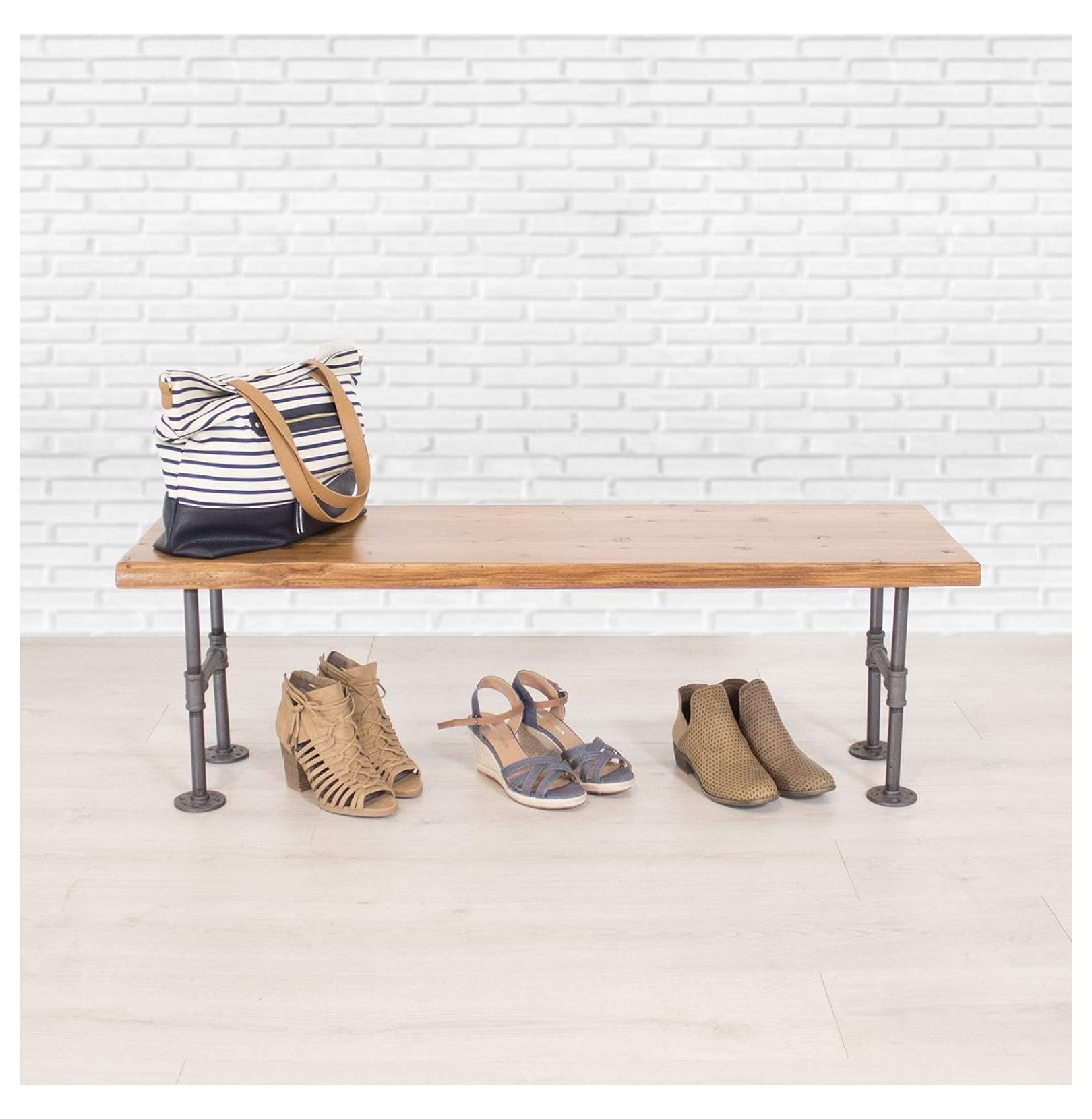 Pipe and Cedar Wood Mudroom and Entryway Storage Bench, Solid Cedar