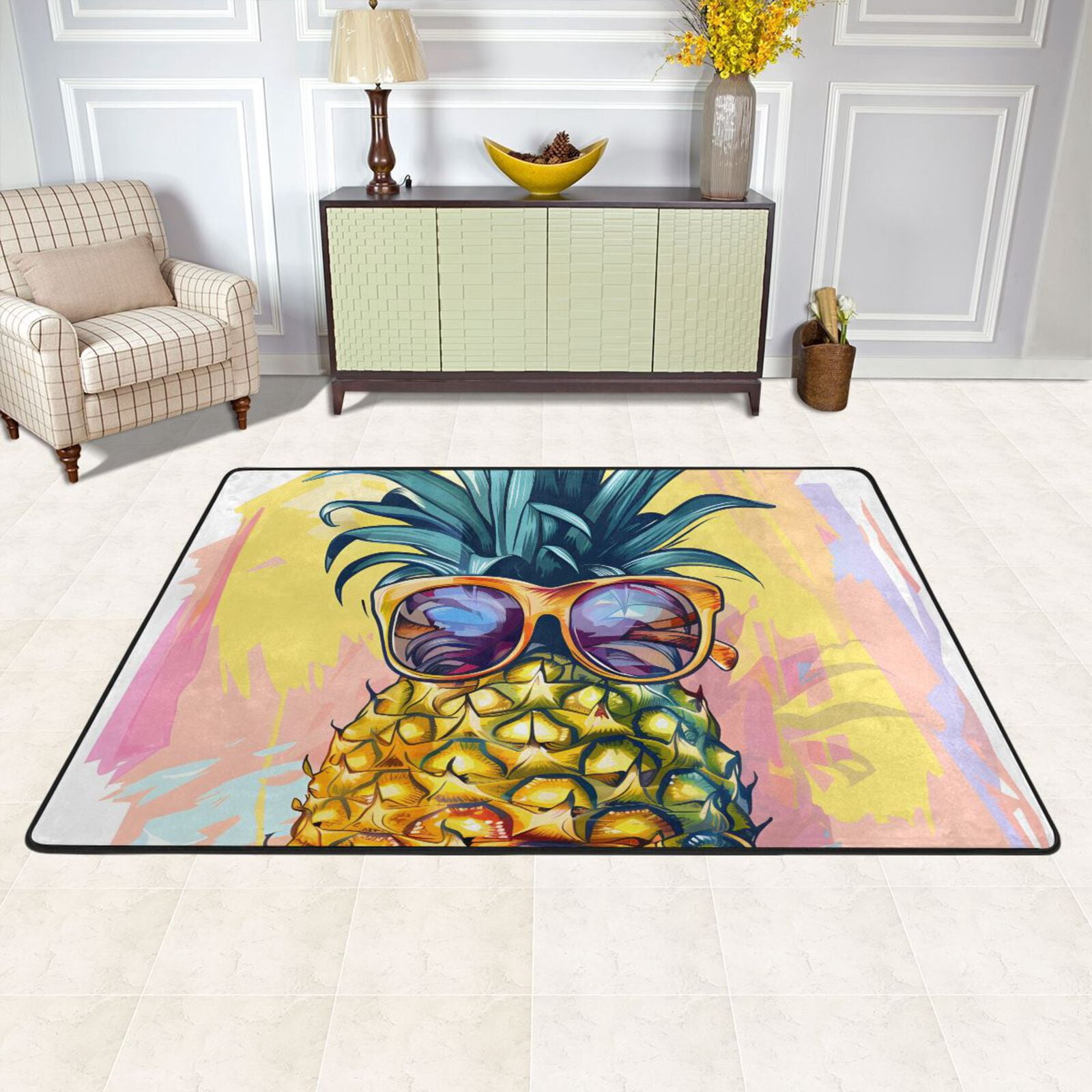 Pipeapple with Glasses Area Rug Washable 72 x 48 Floor Carpet Mat Non ...