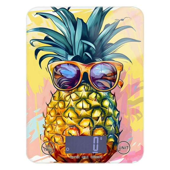 Pipeapple with Glasses Food Scale Digital Kitchen Scale Waterproof Tempered Glass Tare Function 11 lb for Baking Cooking Meal Prep