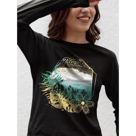 Pipeline Waveflower Beach Scene - Long Sleeve Women's