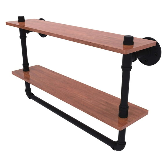 Pipeline Collection 16 Inch Double Ironwood Shelf with Towel Bar