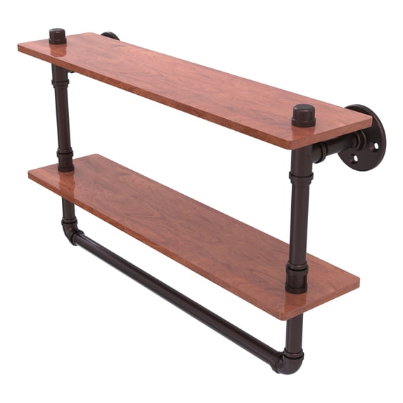 Pipeline Collection 22 Inch Double Ironwood Shelf with Towel Bar