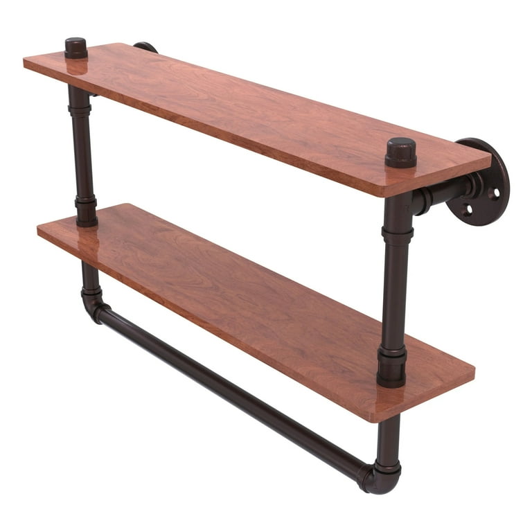 Pipeline Collection 16 in. Double Ironwood Shelf with Towel Bar in Oil Rubbed Bronze Pipeline Collection 16 in. Double Ironwood Shelf with Towel Bar in Oil Rubbed Bronze