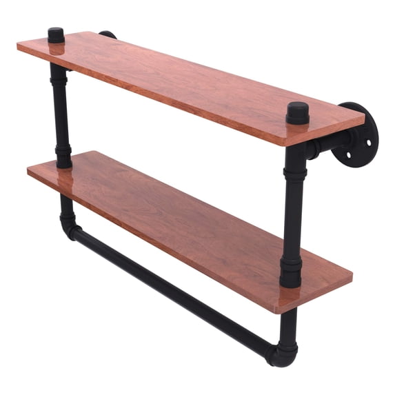 Pipeline Collection 22 Inch Double Ironwood Shelf with Towel Bar